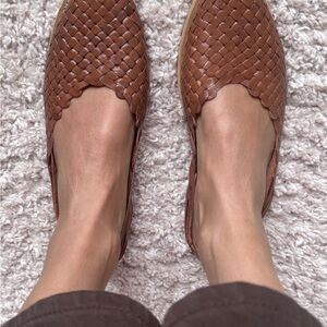 Brown Woven Leather Flats